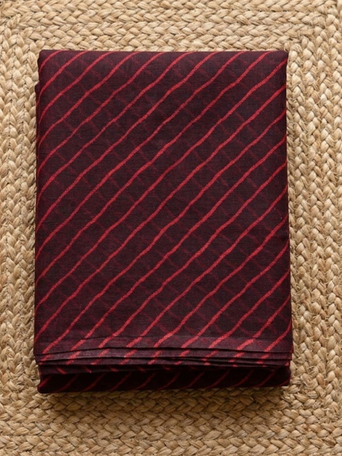 Indiehaat | Kota Doria Lehariya Bandhej Saree Red