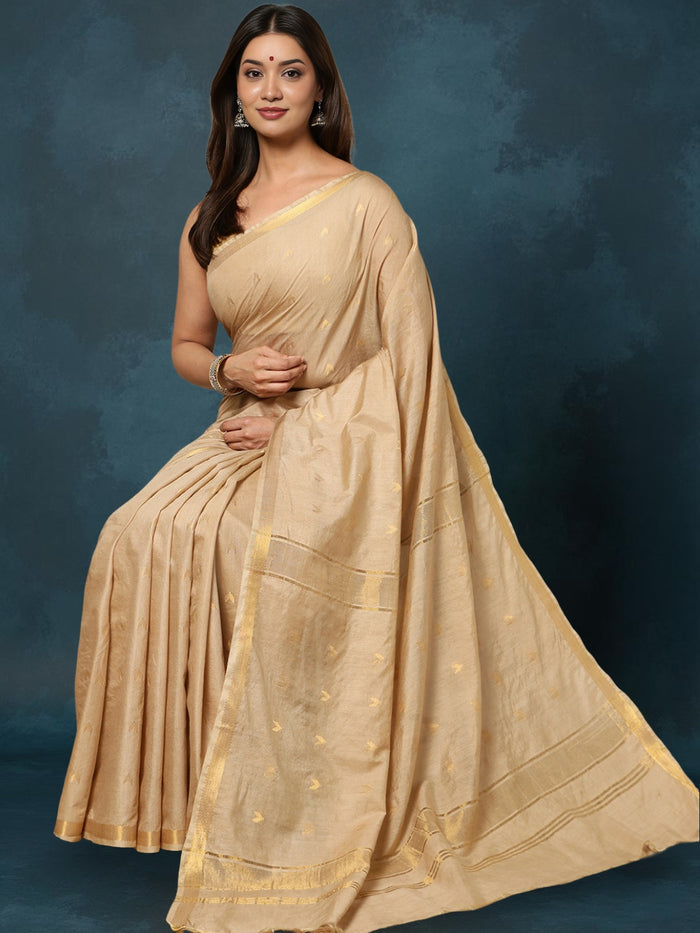 Indiehaat | Kota Silk Hand Dyed Jacquard Saree Beige