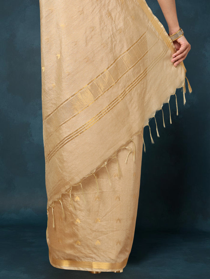 Indiehaat | Kota Silk Hand Dyed Jacquard Saree Beige