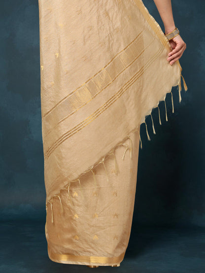 Indiehaat | Kota Silk Hand Dyed Jacquard Saree Beige