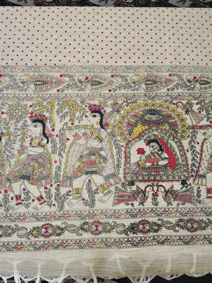 Indiehaat | Khadi Cotton Madhubani Suit Beige & Yellow