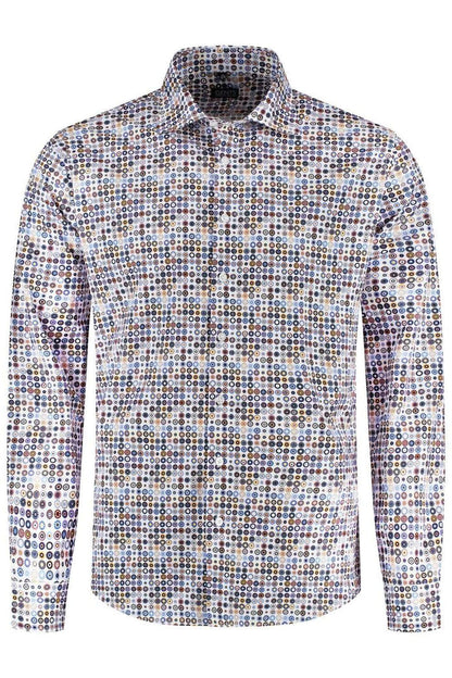 Fantasie cirkelprint multikleur: kleurrijk overhemd met cirkelpatroon voor casual en feestelijke outfits.