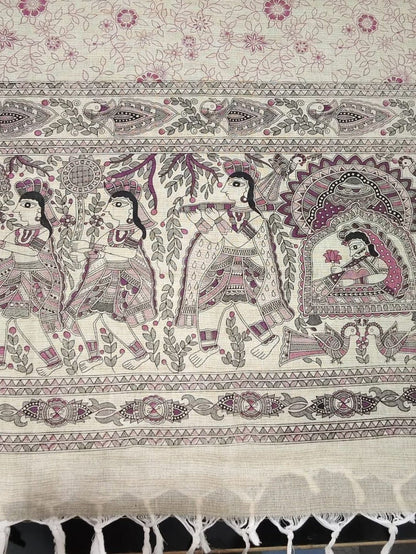 Indiehaat | Khadi Cotton Madhubani Suit Beige & Pink