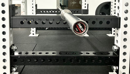 Flip-Down Safeties on PR-5000 Power Rack (Close Up of Side Holes and Laser Cut Numbering)