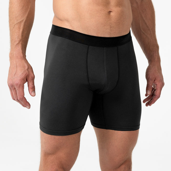 The REP Fitness Men's Foris Boxer Brief in Heather Black front, close-up