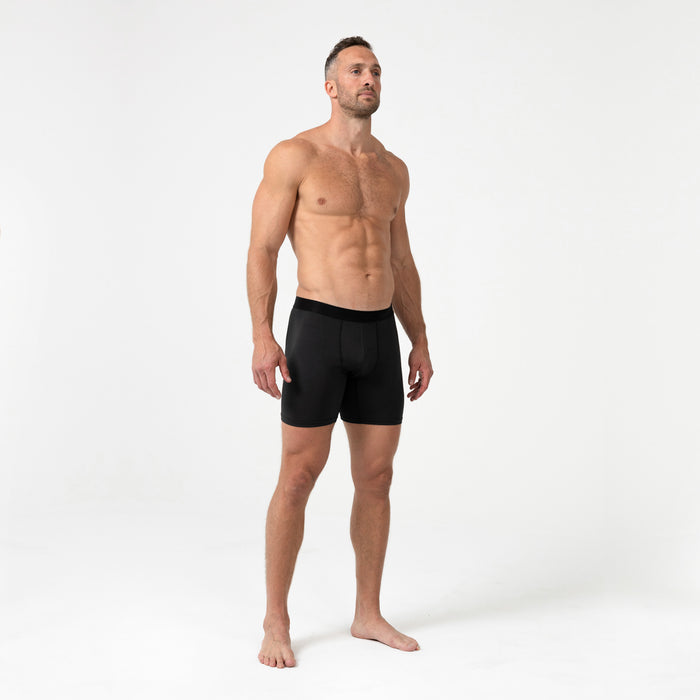 The REP Fitness Men's Foris Boxer Brief in Heather Black front, full body
