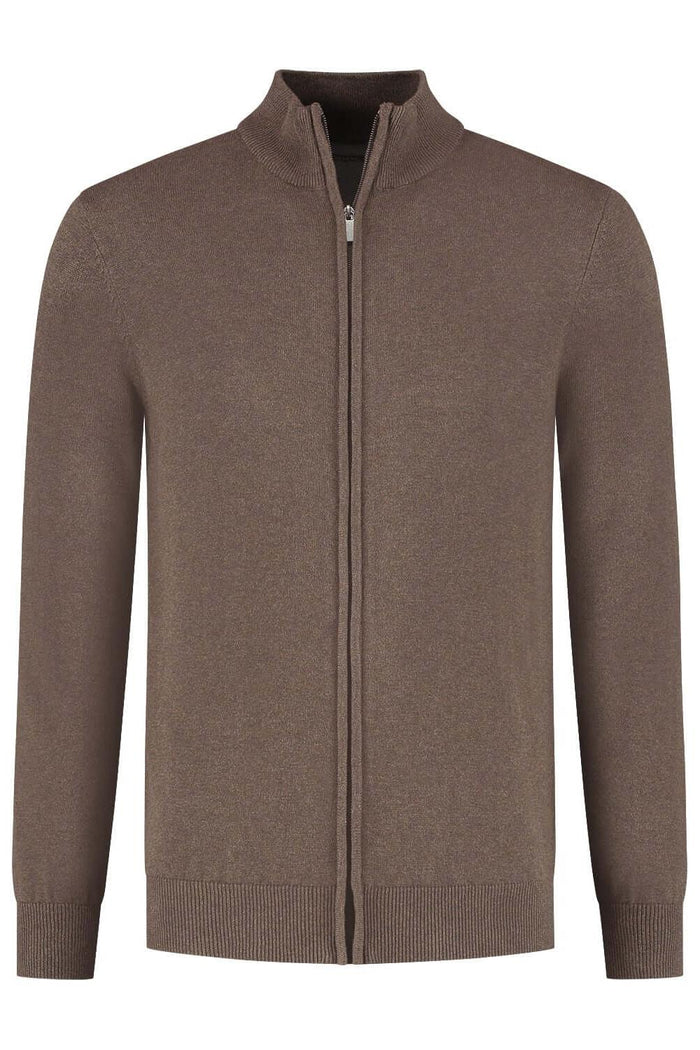 Full zip chocoladebruin katoenvest met volledige ritssluiting, ademend en stijlvol.
