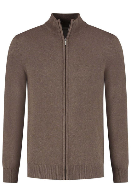 Full zip chocoladebruin katoenvest met volledige ritssluiting, ademend en stijlvol.