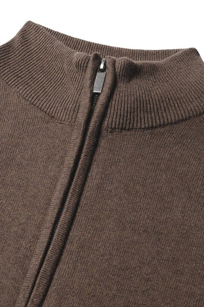 Full zip chocoladebruin katoenvest met volledige ritssluiting in ademend ontwerp.