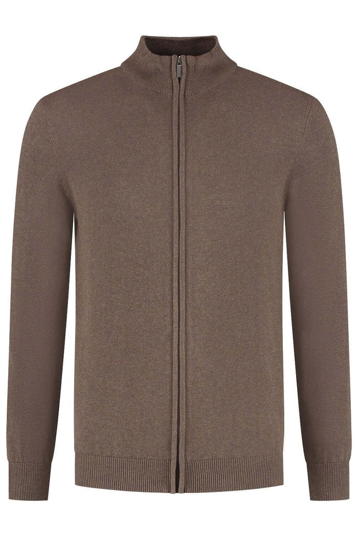 Full zip chocoladebruin ademend katoenvest met volledige ritssluiting in chocoladebruin.