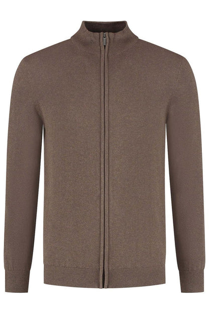 Full zip chocoladebruin ademend katoenvest met volledige ritssluiting in chocoladebruin.