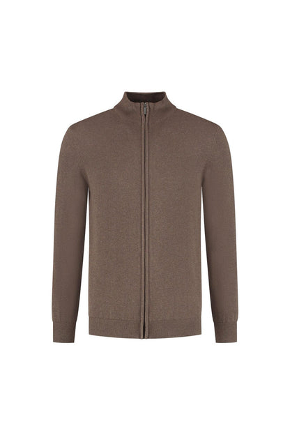 Full zip chocoladebruin ademend katoenvest met volledige ritssluiting in bruin.