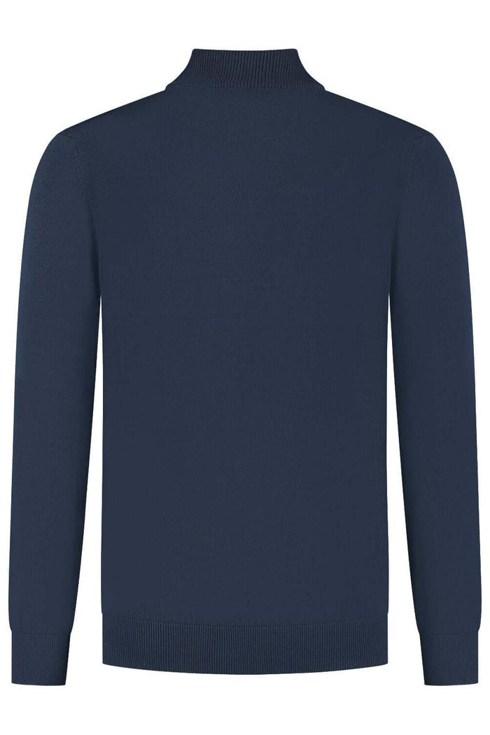 Full zip navy back view of a cotton full-zip jacket featuring a smooth zipper in navy color.