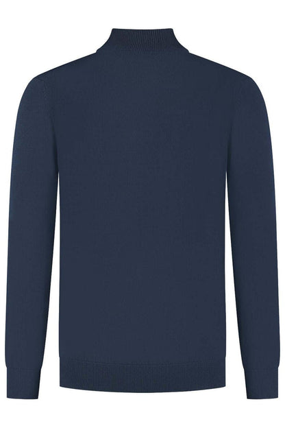 Full zip navy back view of a cotton full-zip jacket featuring a smooth zipper in navy color.