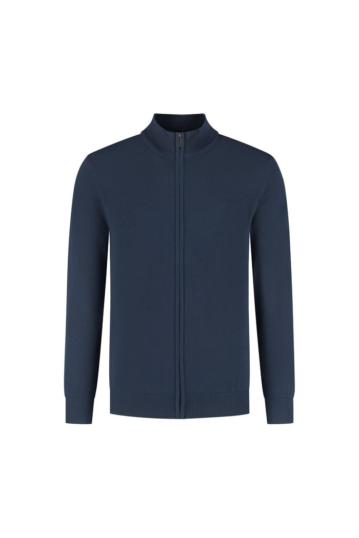 Katoenen full zip navy jack met soepele ritssluiting, ideaal voor casual outfits en comfort.