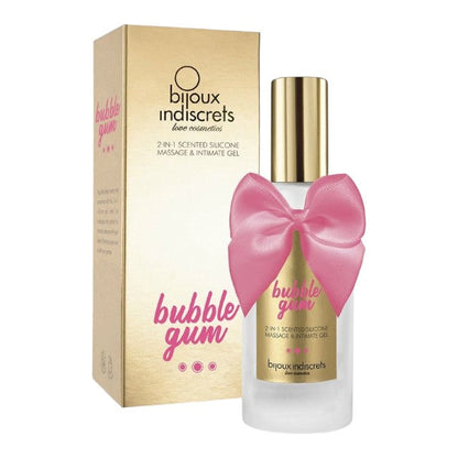 Gel 2 în 1 BIJOUX INDISCRETS Massage & Intimate Gel, pentru masaj erotic și lubrifiere, cu aromă de gumă de mestecat, 100 ml