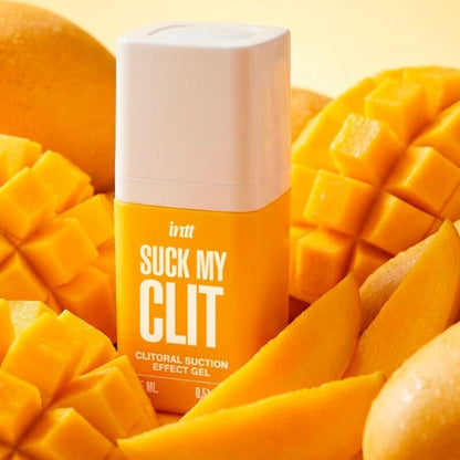 Gel intim INTT Suck my Clit, acțiune triplă de vibrație, pulsație și efect de încălzire progresivă, aromă de mango, 15 ml