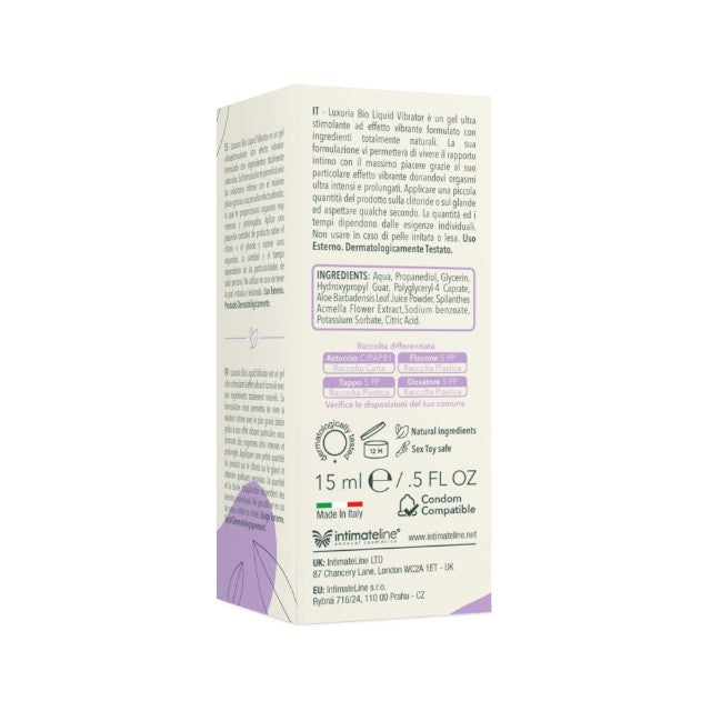 Gel intim LUXURIA Bio Liquid Vibrator, cu efect de furnicături, pentru stimularea clitorisului și orgasm intens, 15 ml