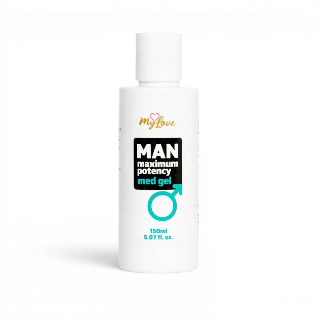 Gel intim MYLOVE Man Maximum Potency Med Gel, pentru creșterea potenței și lubrifiere, cu miros de cafea, 150 ml