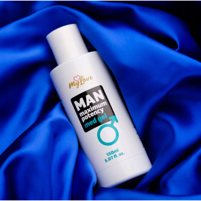Gel intim MYLOVE Man Maximum Potency Med Gel, pentru creșterea potenței și lubrifiere, cu miros de cafea, 150 ml