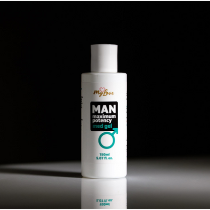 Gel intim MYLOVE Man Maximum Potency Med Gel, pentru creșterea potenței și lubrifiere, cu miros de cafea, 150 ml