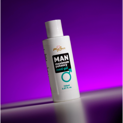 Gel intim MYLOVE Man Maximum Potency Med Gel, pentru creșterea potenței și lubrifiere, cu miros de cafea, 150 ml