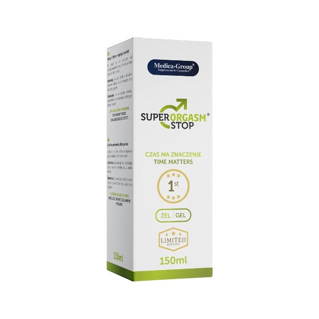 Gel MEDICA-GROUP Super Orgasm Stop, pentru întârzierea ejaculării, efect ușor de răcire, cu aloe vera și mușețel, 150 ml