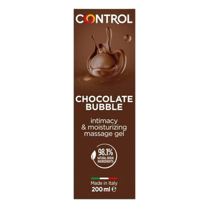 Gel pentru masaj și lubrifiant CONTROL Chocolate Bubble, capac cu bile de masaj, aromă de ciocolată, 200 ml