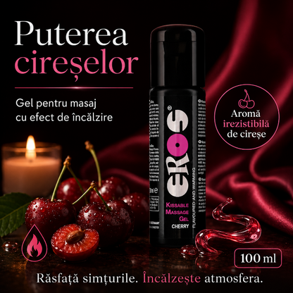 Gel pentru masaj Kissable Eros, cu efect de încălzire, aromă cireșe, 100 ml