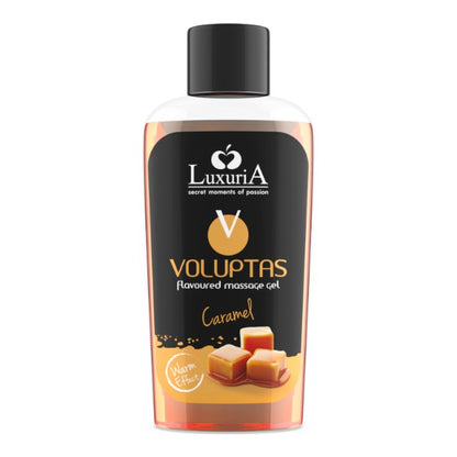Gel pentru masaj LUXURIA Voluptas Caramel, cu efect de încălzire, aromă naturală de caramel, 100 ml