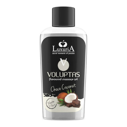 Gel pentru masaj LUXURIA Voluptas Choco Coconut, cu efect de încălzire, aromă naturală de ciocolată cu cocos, 100 ml