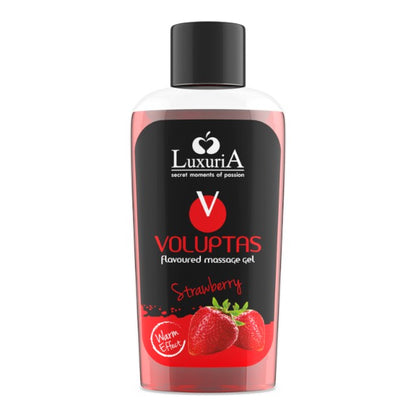 Gel pentru masaj LUXURIA Voluptas Strawberry, cu efect de încălzire, aromă naturală de căpșuni, 100 ml
