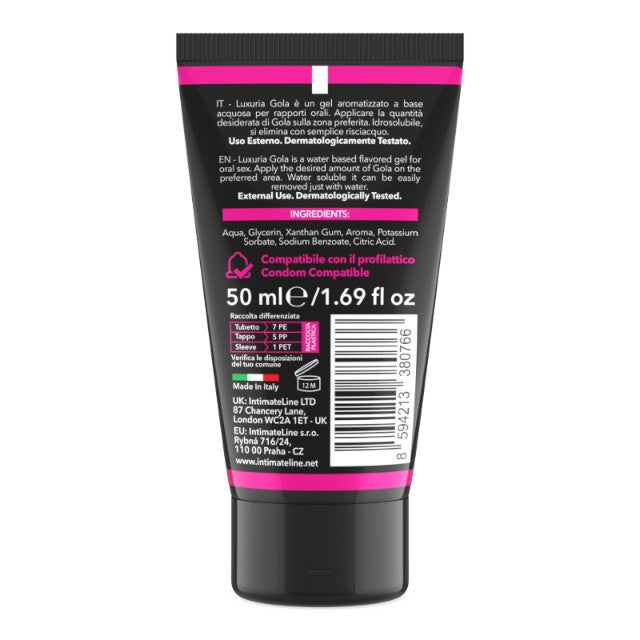 Gel pentru sex oral LUXURIA Gola Cherry, pe bază de apă, cu aromă naturală de cireșe, 50 ml