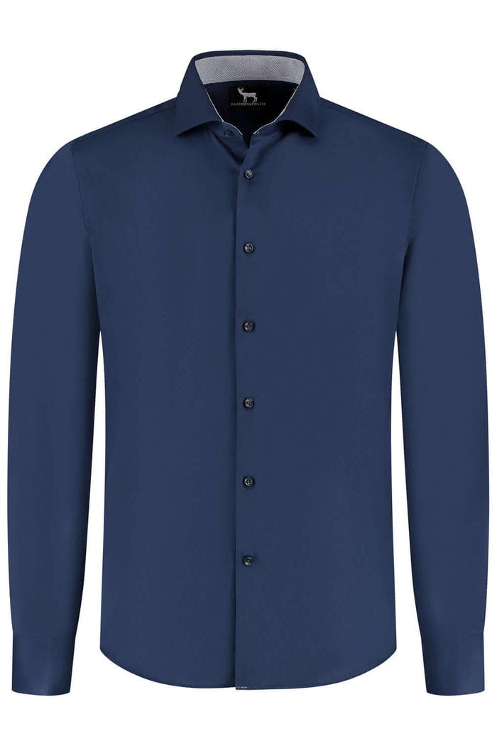 GENTS Blumfontain NOS navy shirt in cotton-elastane blend with non-iron finish and modern fit.