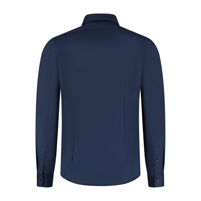 GENTS Blumfontain NOS navy back view of the Ademend katoen-elastaan shirt with non-iron finish.