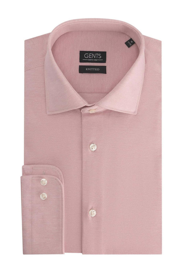 GENTS knit pique roze, roze overhemd met lange mouwen en knopsluiting, 100% katoen.