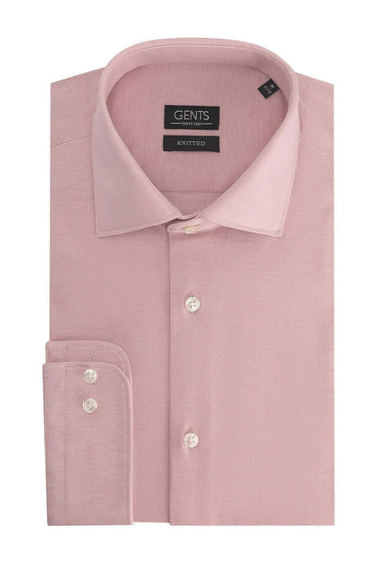 GENTS knit pique roze, roze overhemd met lange mouwen en knopsluiting, 100% katoen.