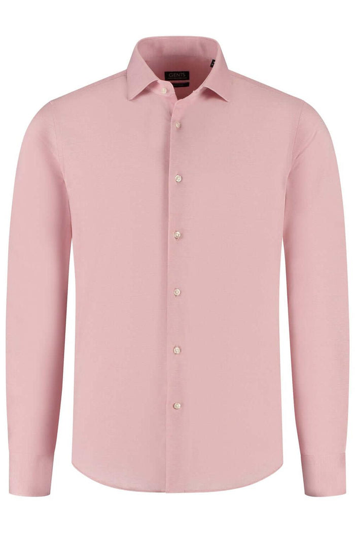 GENTS knit pique roze - roze overhemd met lange mouwen en knopsluiting van 100% katoen.
