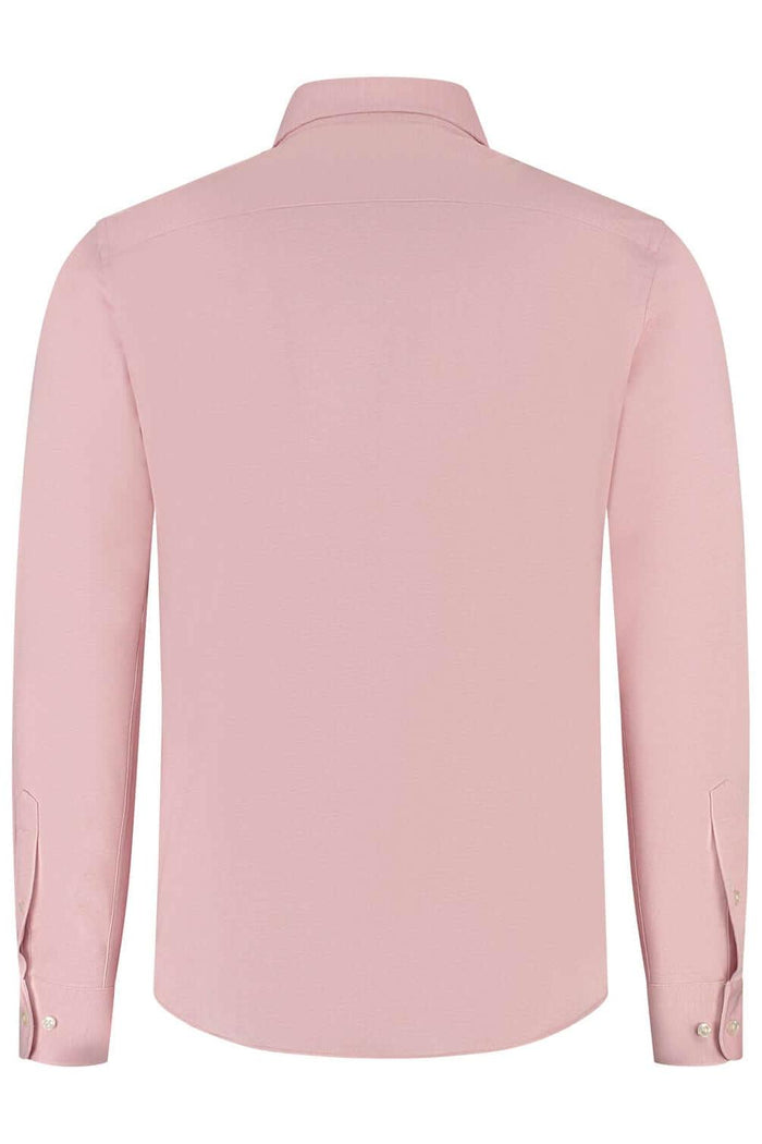 GENTS knit pique roze, roze overhemd met lange mouwen, achteraanzicht van 100% katoen met knopsluiting.
