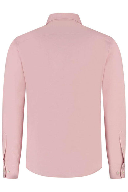 GENTS knit pique roze, roze overhemd met lange mouwen, achteraanzicht van 100% katoen met knopsluiting.