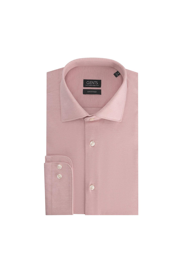 GENTS knit pique roze, een roze overhemd van 100% katoen met lange mouwen en knopsluiting.