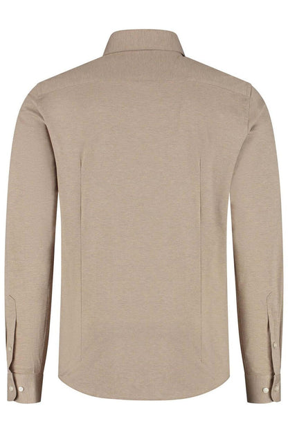 GENTS knit pique zand shirt back view in light sand-colored breathable cotton.