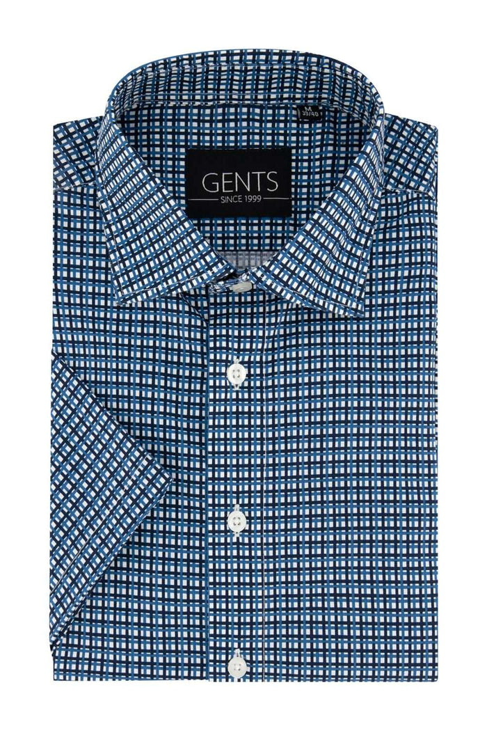 GENTS korte mouw ruit blauw-wit, klassiek hemd met korte mouwen in blauw-wit ruitdessin.