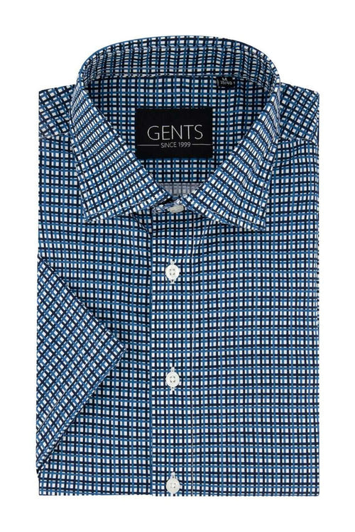 GENTS korte mouw ruit blauw-wit, klassiek hemd met korte mouwen in blauw-wit ruitdessin.