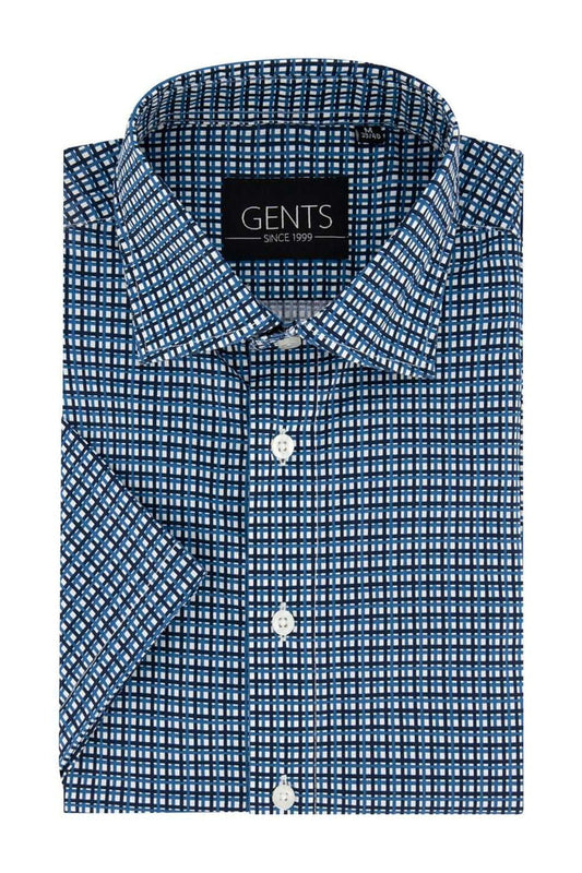 GENTS korte mouw ruit blauw-wit, klassiek hemd met korte mouwen in blauw-wit ruitdessin.