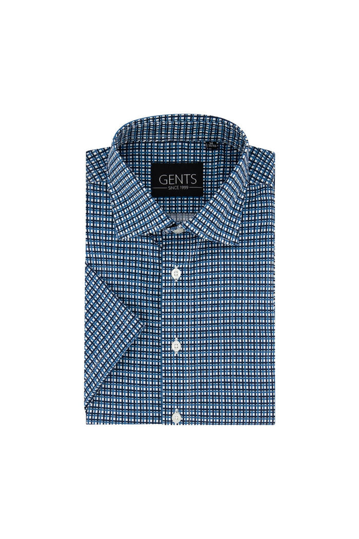 GENTS korte mouw ruit blauw-wit klassiek ruithemd met korte mouwen, perfect voor elke gelegenheid.