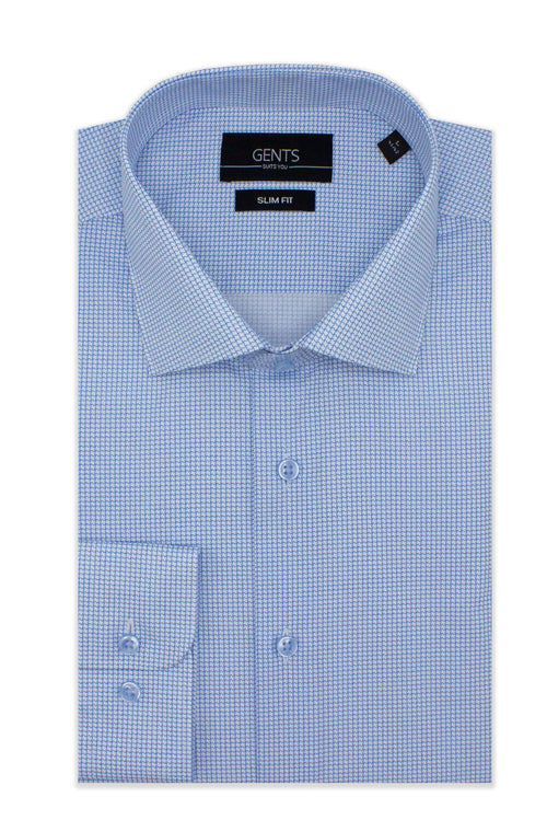 GENTS slimfit printpied-de-poule katoenen overhemd in blauw met pied-de-poule print, ademend en comfortabel.