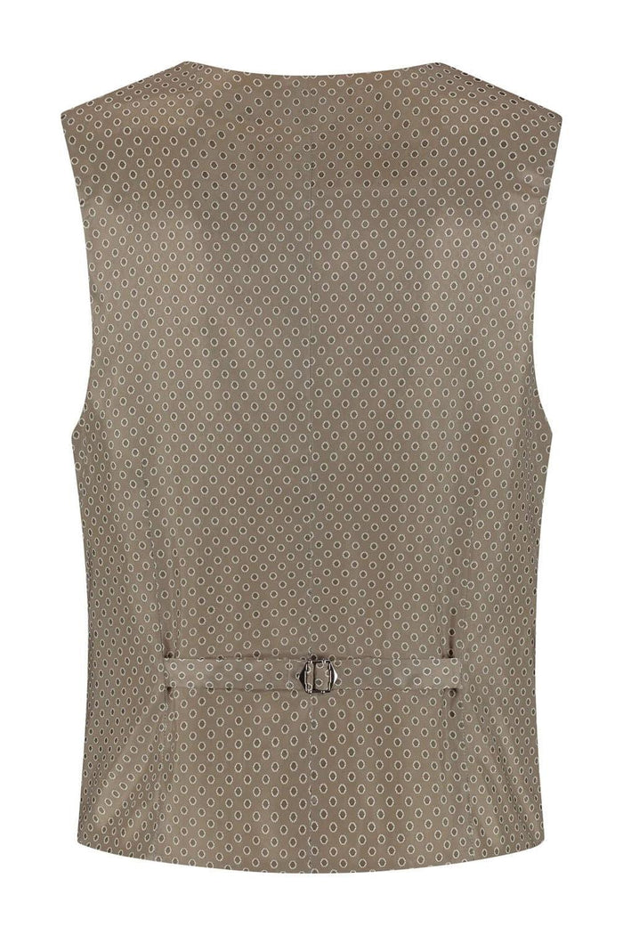 Gilet cappuccino beige: beige gilet en wol et Tencel, offre chaleur et confort, vue arrière du produit.