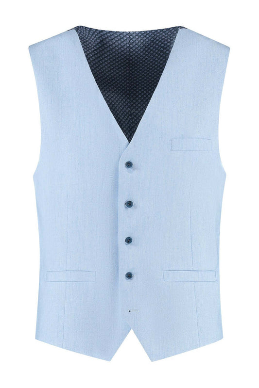 Gilet linnenblend lichtblauw ademend gilet met knopen en lichtblauwe kleur.