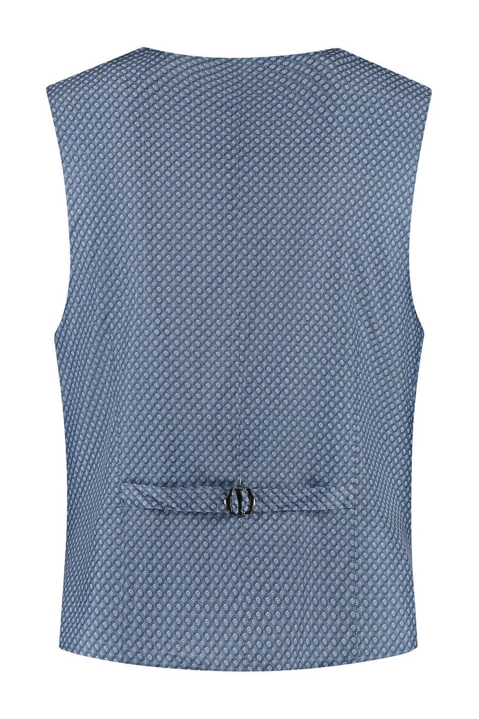 Gilet linnenblend lichtblauw, ademend met knopen aan de achterkant, perfect voor een casual look.
